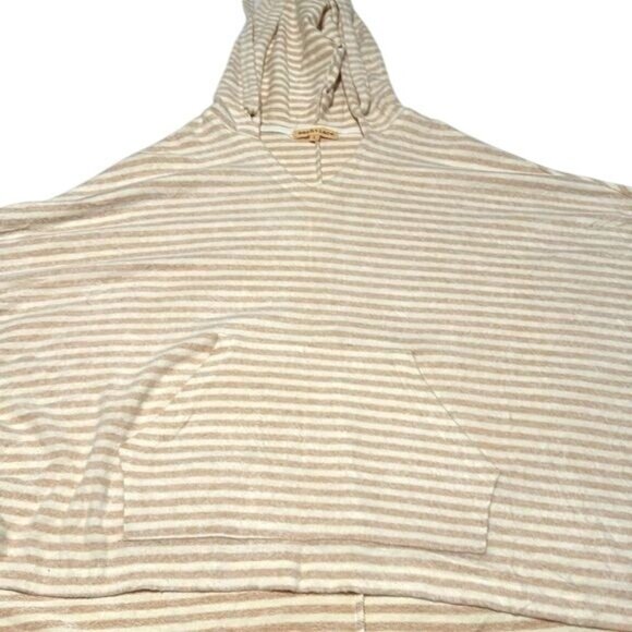 Striped Beige & White Hooded Poncho By Mesh + Lace L Polyester/Rayon/Spandex Ble - Picture 2 of 9